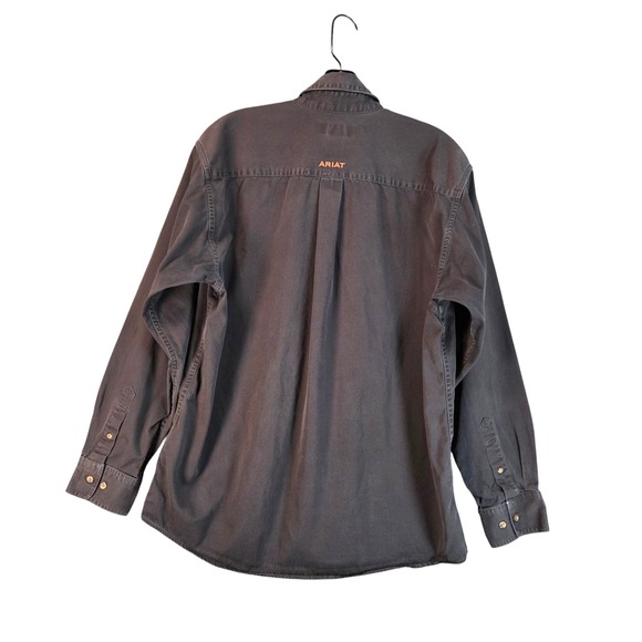 Ariat Button Down Long Sleeve Shirt Mens Size Medium Faded Black Cotton Twill - Picture 11 of 12